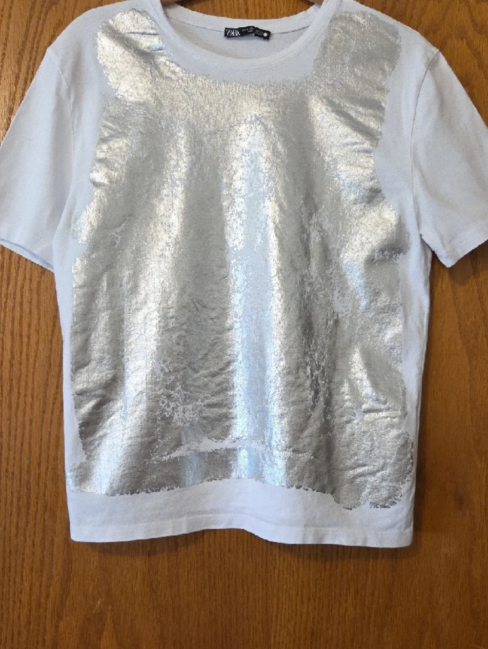 Zara White Tee with Silver Foil Front - Picture 5 of 6